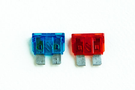 15A blue blade Fuses and 10A red blade Fusesの写真素材