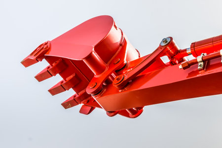 close up of orange excavator bucketの写真素材