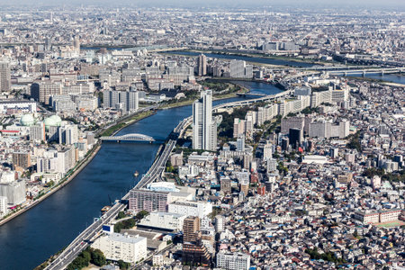 Aerial viewriver and building of Tokyo  cityscape Japan