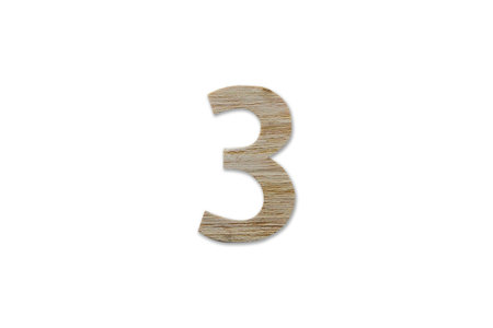 number 3 alphabet made from wood isolated on white background with clipping pathの写真素材