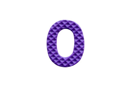 purple number 0 made from EVA foam isolated on white background with clipping path
