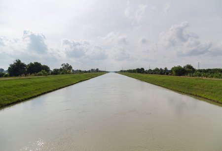 irrigation canel  in countryside of Thailandの写真素材