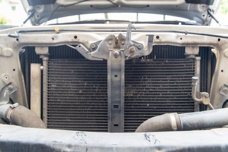 front car without the bumper in the garageの写真素材