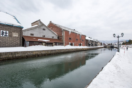 OTARU, JAPAN - March 5, 2018 : Otaru canal in winter season covered with snowのeditorial素材