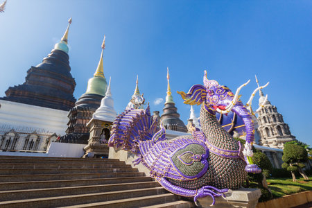 Chiang Mai, Thailand-December 25, 2016 : Violet pagoda in Wat Baan Den in Maetang districtのeditorial素材