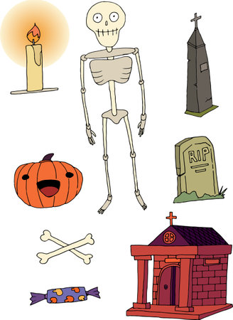 Happy halloween skeleton cartoon hand draw doodle colorのイラスト素材