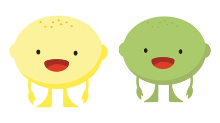 Print cartoon doodle summer color set citrus fruit flat lime lemon monsterのイラスト素材