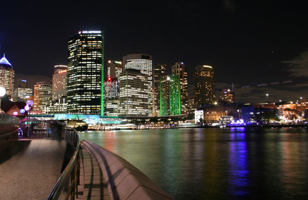 Sydney, Australia - June 6 2011: Sydney city buildings lit up as part of the Vivid Sydney Festival, the largest music and lighting festival in the Southern Hemisphere.のeditorial素材