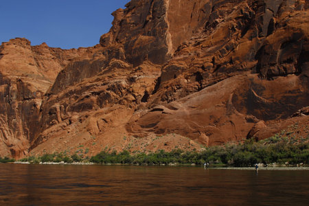 Fishing on the Colorado River in Glen Canyon Dam, Arizona, USAの写真素材