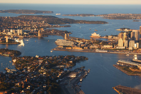 Sydney, Australia  September 3, 2012: Aerial view of lower north shore and Sydney Harbour, Australiaのeditorial素材