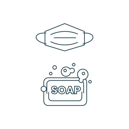 Hygiene Mask Soap Hand Wash Clean Germs Icon Label Sign Design Vectorのイラスト素材