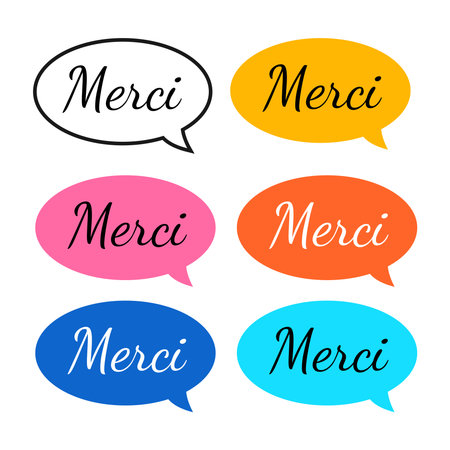 Merci thank you French language speech bubble icon sign symbol label design vectorのイラスト素材