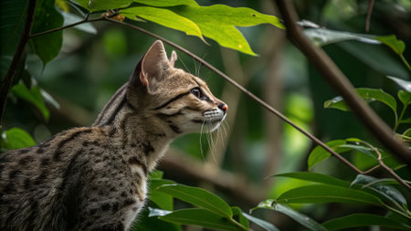 Portrait of a wild cat in the jungle. Wildlife scene from nature.の写真素材