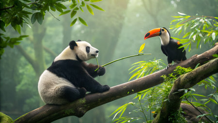 A giant panda in the jungle