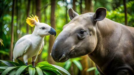 White-crested tapir and white-crested cockatooの写真素材