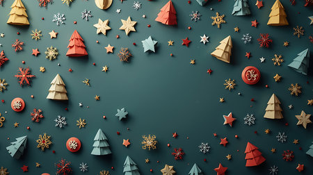 Christmas background with Christmas tree and snowflakes. 3d illustrationの素材