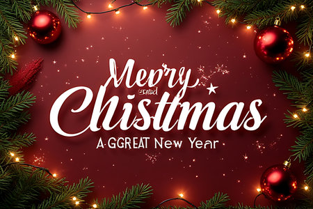 Merry Christmas and Happy New Year greeting card design template. Vector illustration.の素材