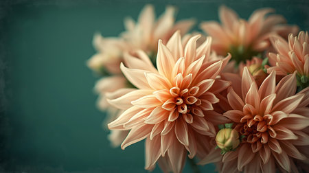 Dahlia flowers in vintage style. Floral background with copy space.の素材