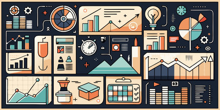 Flat design vector illustration concept of business analysis and planning, financial reporteting research, accounting, project management.の素材