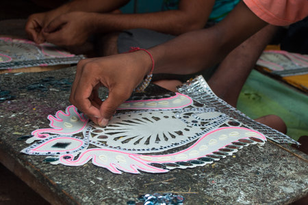 A craftsman working on his creation.の写真素材