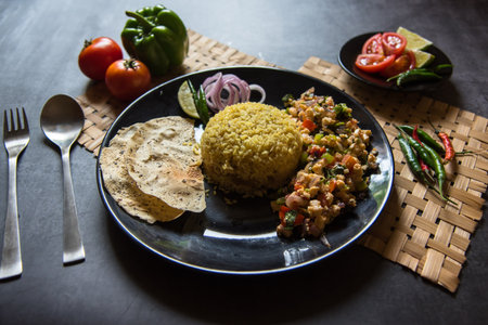 Indian lunch food ingredients with use of selective focus. Close up.の写真素材