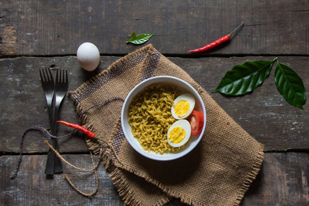 View from top of popular snacks item instant masala noodles.