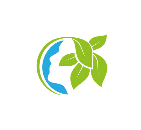 Beautiful woman's face logo design. Hair, girl, leaf symbol. Abstract design concept for beauty salons, massages, magazines and cosmeticsのイラスト素材