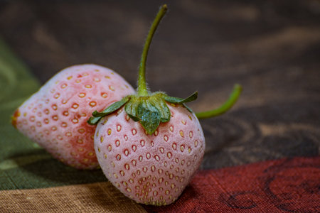 Two frozen strawberriesの写真素材