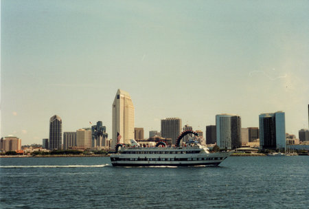 San Diego Skyline with Tour Boatのeditorial素材