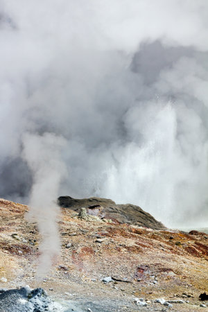 A menacing view of an active geyser field in Yellowstone National Park, Wyoming USAの写真素材