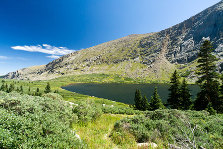 Mountain lake landscape in the Colorado Rockiesの写真素材