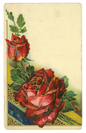 Red Roses Background Texture Vintage 1900s Greeting Postcardの写真素材