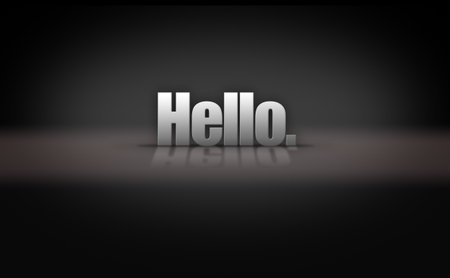 Hello greeting on reflective 3D background stageの写真素材