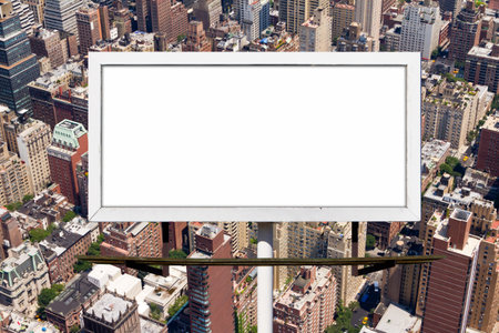 Billboard advertising sign against New York City buildings background textureの写真素材