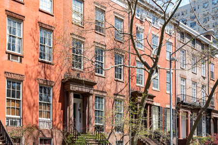 Block of historic brownstone buildings near Washington Square Park in Manhattan, New York Cityの写真素材