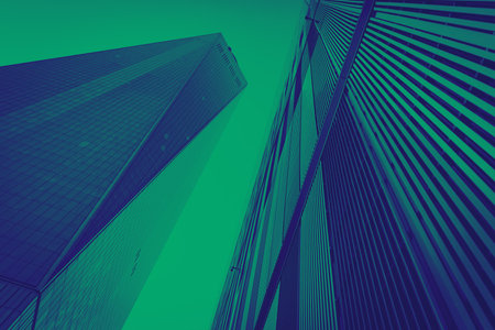 Blue and green modern buildings background New York City
