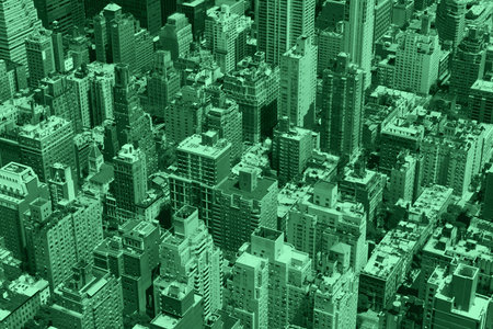 Green colored buildings aerial view in New York Cityの写真素材