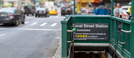 NYC Subway entrance to the 6 train station on Canal Street in Manhattan New York City
