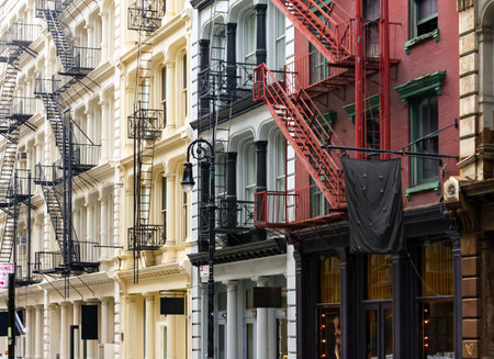SoHo New York City historic buildings along Greene Street in Manhattanの写真素材