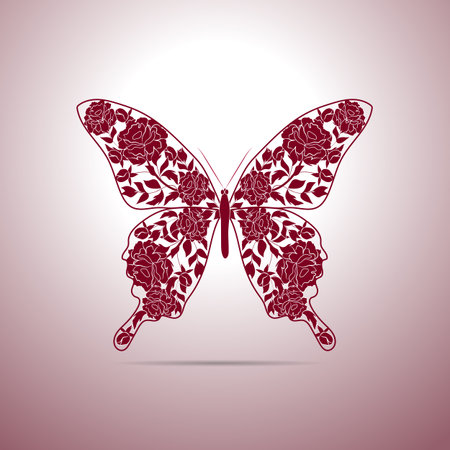 Floral pattern in a shape of a butterfly with shadow.のイラスト素材
