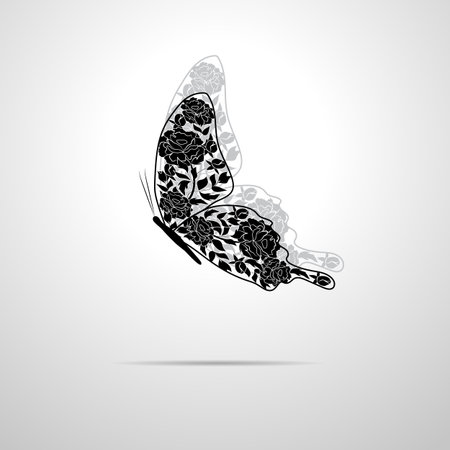 Floral pattern in a shape of a butterfly with shadow.のイラスト素材
