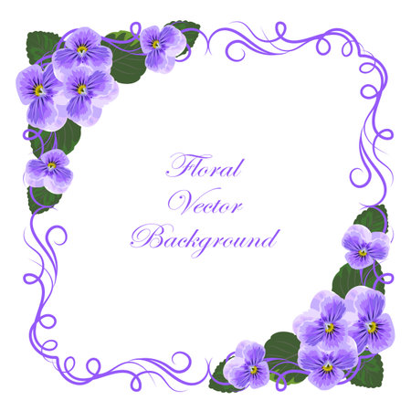 Floral vector background with vintage frame and violet flowers for use in your design. Vector illustration.のイラスト素材