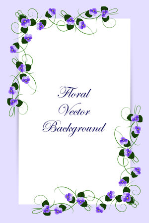 Floral vector card with violet flowers on blue background for use in your design. Vector illustration.のイラスト素材