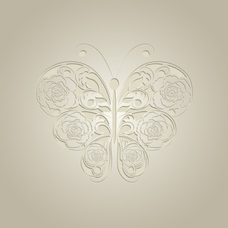 Beautiful paper butterfly with floral pattern on beige background.のイラスト素材