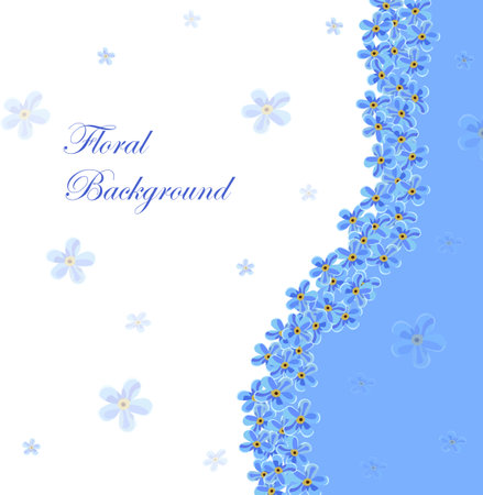 Vector illustration with beautiful blue flowers in shape of wave on white background.のイラスト素材