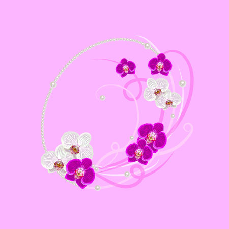 Decorative wreath with floral element and pearls for design of invitations, banners or posters design, covers, notebooks and other items.のイラスト素材