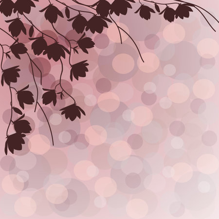 Dark branches of magnolia tree on pink background.のイラスト素材