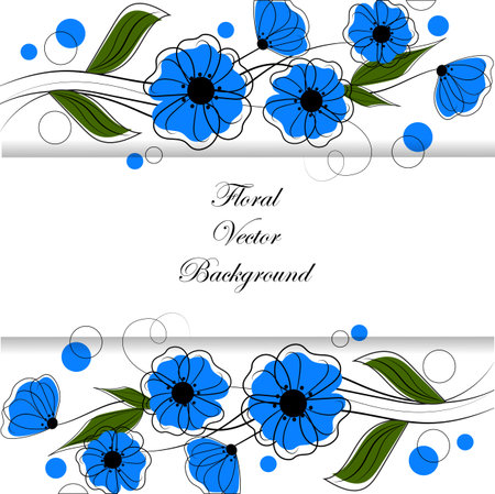 Beautiful pattern with blue flowers and circles. Floral vector background for use in your design.のイラスト素材