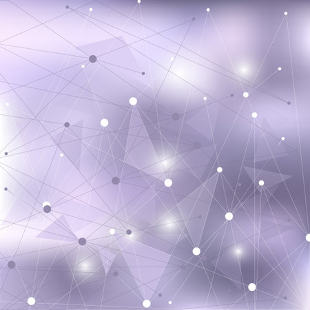 Abstract form with connected lines and dots on violet background.のイラスト素材