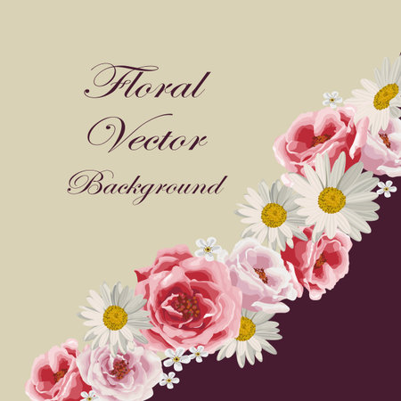 Floral vector background with beautiful white daisies and pink roses.のイラスト素材